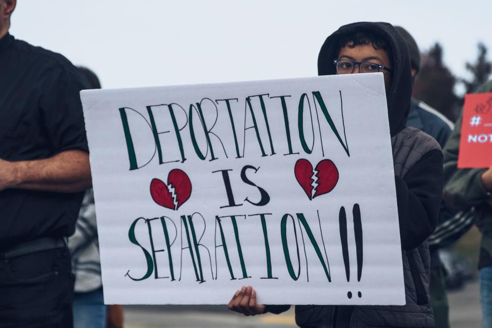 Family and friends attend a rally outside of the ICE building in Stockton as Thy Tuy faces deportation on Thursday, Dec. 21, 2023.