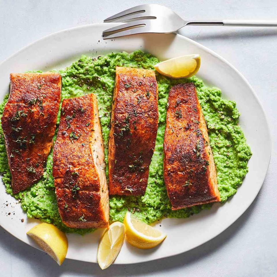 Old Bay Salmon with Lemony Mashed Peas