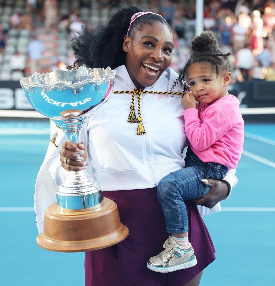 Serena Williams of the US with her daughter Alexis Olympia at the Auckland Classic tennis tournament in Auckland on January 12, 2020