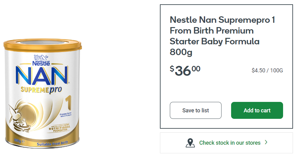 NAN baby formula for sale at Woolworths