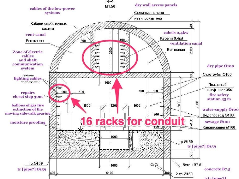 Diagram showing interior of tunnel complex