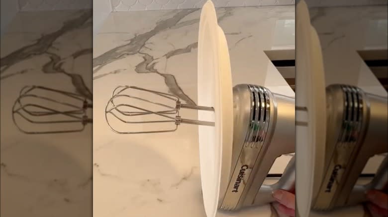 Paper plate on hand mixer