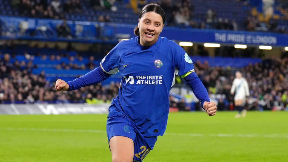 Kerr celebrates her second goal at Stamford Bridge. - John Walton/PA Images/Getty Images