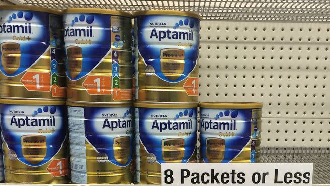 Aussie supermarkets have restricted the amount of baby formula tins that can be purchased per customer. Photo: Supplied