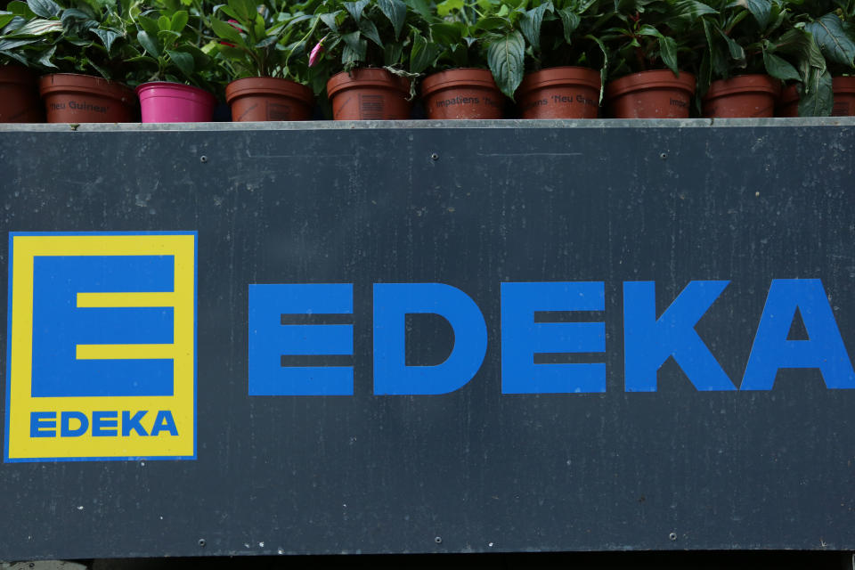 The logo of  the largest German supermarket corporation EDEKA, currently holding a market share of 26% is seen in Munich. (Photo by Alexander Pohl/NurPhoto via Getty Images)