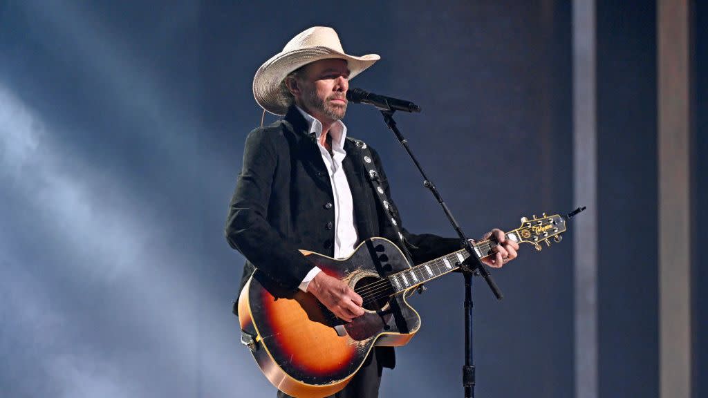 nashville, tennessee september 28 2023 peoples choice country awards pictured toby keith performs on stage during the 2023 peoples choice country awards held at the grand ole opry house on september 28, 2023 in nashville, tennessee photo by katherine bomboynbc via getty images