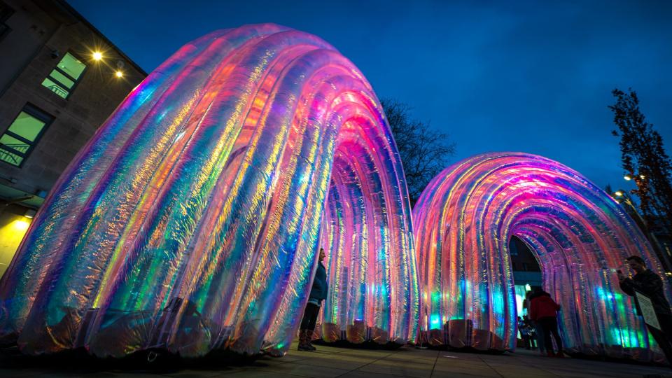 The "Elysian Arcs" were created by the Sydney, Australia-based design studio Atelier Sisu. Their visit to Milwaukee in July will be the installation's first time in the U.S.
