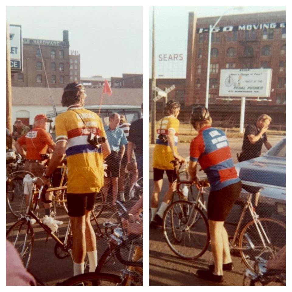John Karras and Donald Kaul at the start of the Great Six-Day Bicycle Trip at Second and Nebraska streets in Sioux City on Aug. 26, 1973.