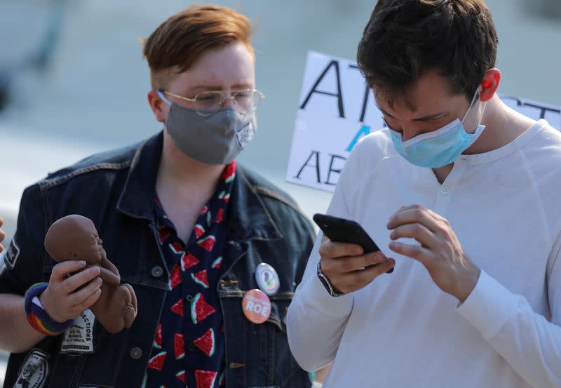 Anti-abortion activists gather outside U.S. Supreme Court in Washington