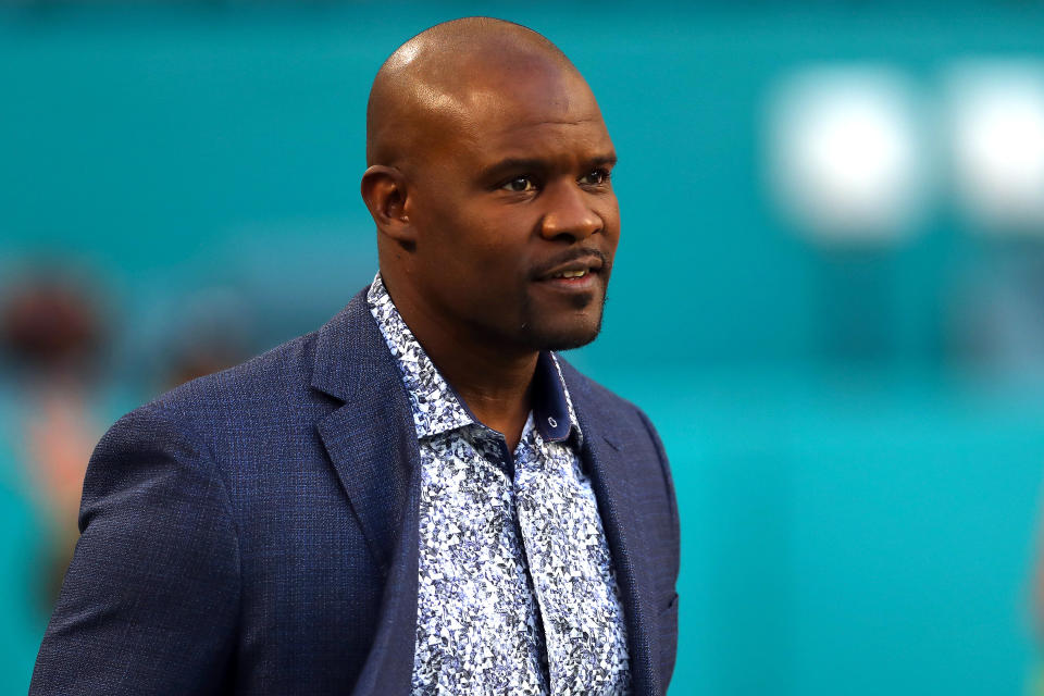 MIAMI GARDENS, FLORIDA - OCTOBER 23: Former Head Coach Brian Flores of the Miami Dolphins on the field prior to the game against the Pittsburgh Steelers at Hard Rock Stadium on October 23, 2022 in Miami Gardens, Florida. (Photo by Megan Briggs/Getty Images)