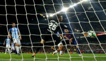 Soccer Football - La Liga Santander - FC Barcelona vs Malaga CF - Camp Nou, Barcelona, Spain - October 21, 2017 Barcelona’s Lionel Messi scores a goal that was disallowed REUTERS/Albert Gea