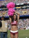 <p>A Washington Redskins cheerleader performs during an NFL football game between the Redskins and the Philadelphia Eagles, Sunday, Oct. 16, 2016, in Landover, Md. (AP Photo/Nick Wass) </p>