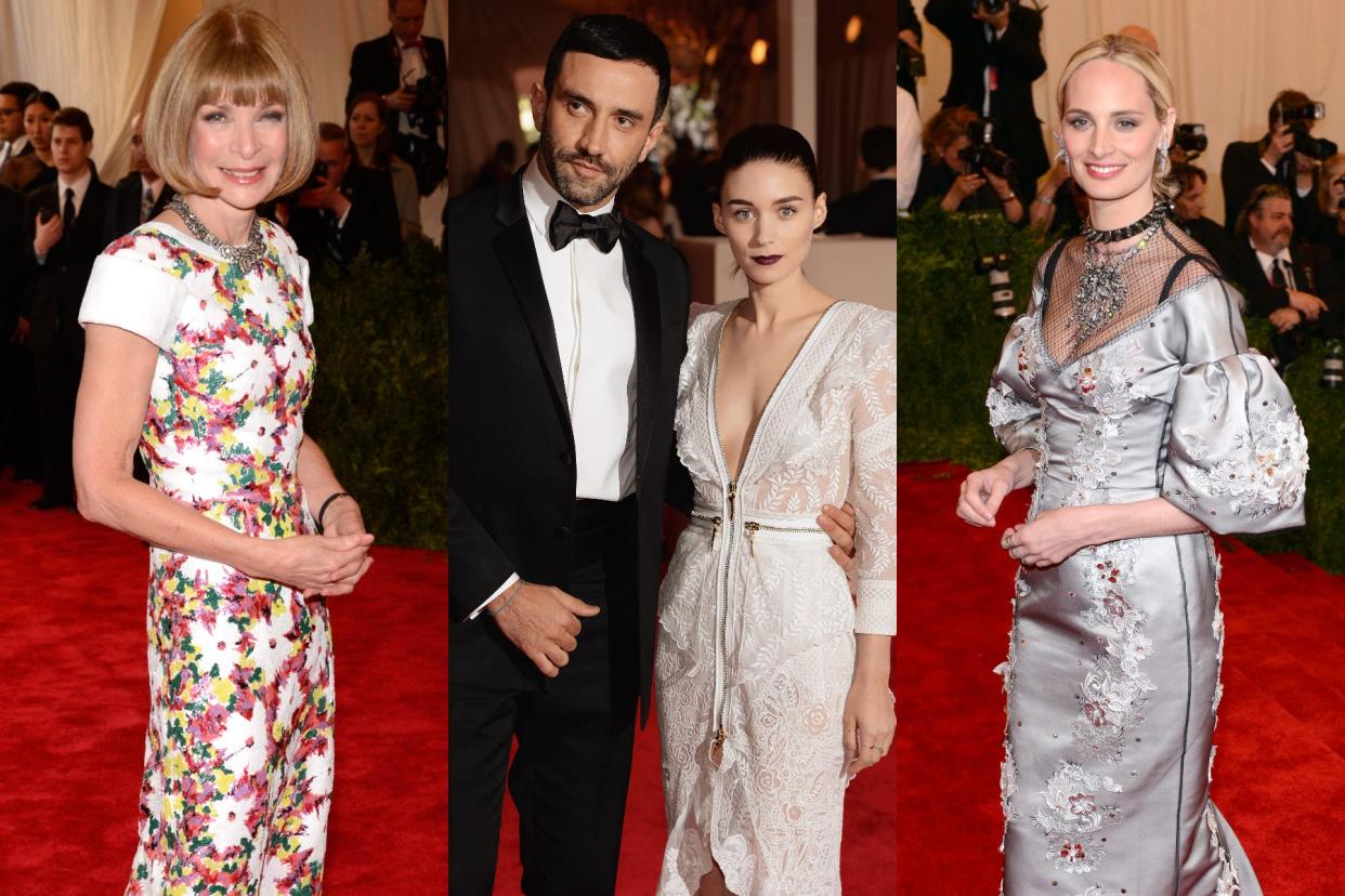 Three red carpet images show Anna Wintour, Riccardo Tisci and Rooney Mara, and Santo Domingo.