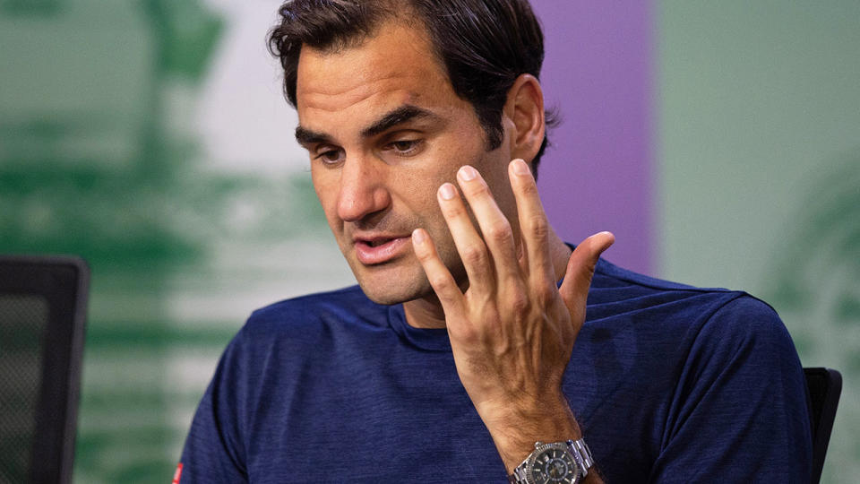 Roger Federer injured his hand. (Photo by Florian EISELE / various sources / AFP)