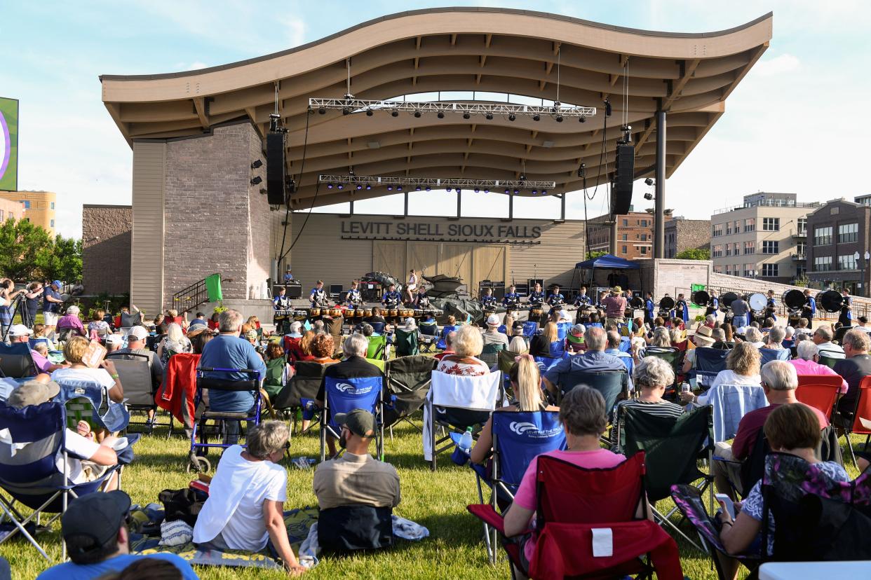 Hundreds of people attend the inaugural concert at Levitt at the Falls on Friday, June 14, 2020 in Sioux Falls.