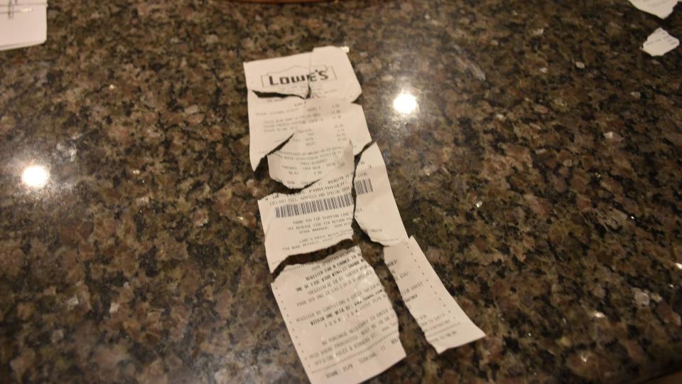 The torn receipt found at the McDonald house listing the items Andre McDonald had purchased from the hardware store. / Credit: Bexar County District Courts