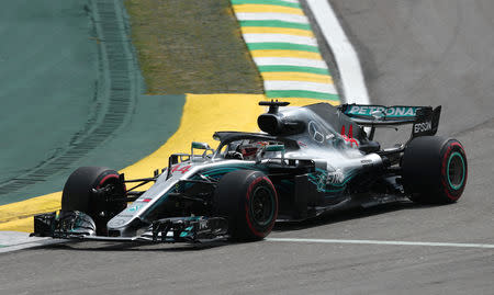 Formula One F1 - Brazilian Grand Prix - Autodromo Jose Carlos Pace, Interlagos, Sao Paulo, Brazil - November 10, 2018 Mercedes' Lewis Hamilton during qualifying REUTERS/Ricardo Moraes