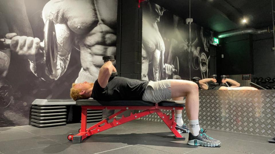 TechRadar fitness writer Harry Bullmore trying Ryan Reynoldss Deadpool trainer Don Saladino's  top triceps exercises