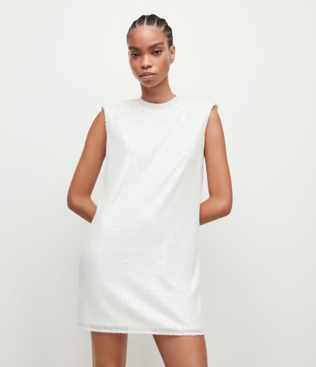 <p>AllSaints Juela Sequin Shift Dress, $249, <a href="https://www.nordstrom.com/s/juela-sequin-shift-dress/7038700" rel="nofollow noopener" target="_blank" data-ylk="slk:available here;elm:context_link;itc:0;sec:content-canvas" class="link ">available here</a> (size S)<br></p>