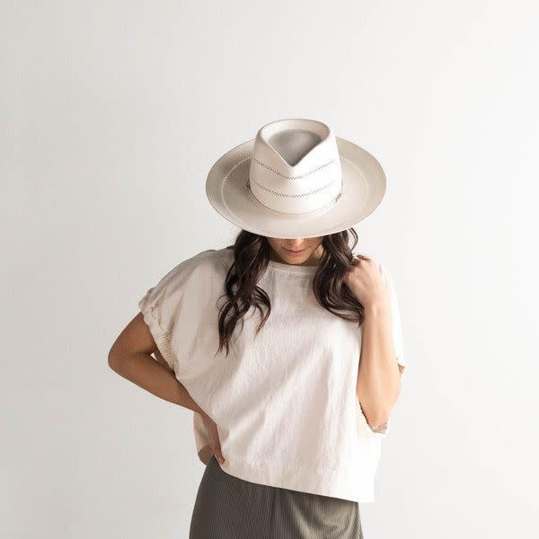 Arlo Hat With Cream Band - Straw Teardrop Fedora