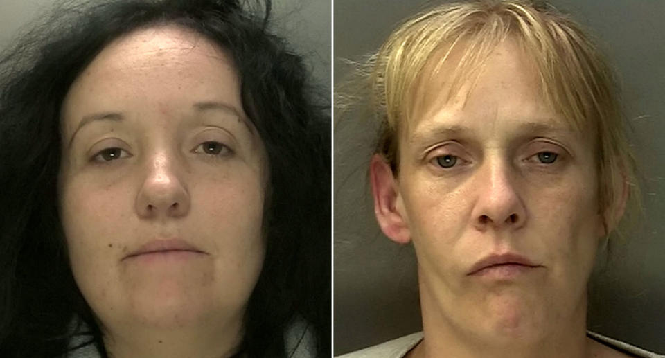 Lewis' partner Laura Lightwood (left), 34, and Michelle While, 39, admitted fraud and handling stolen goods. (SWNS)