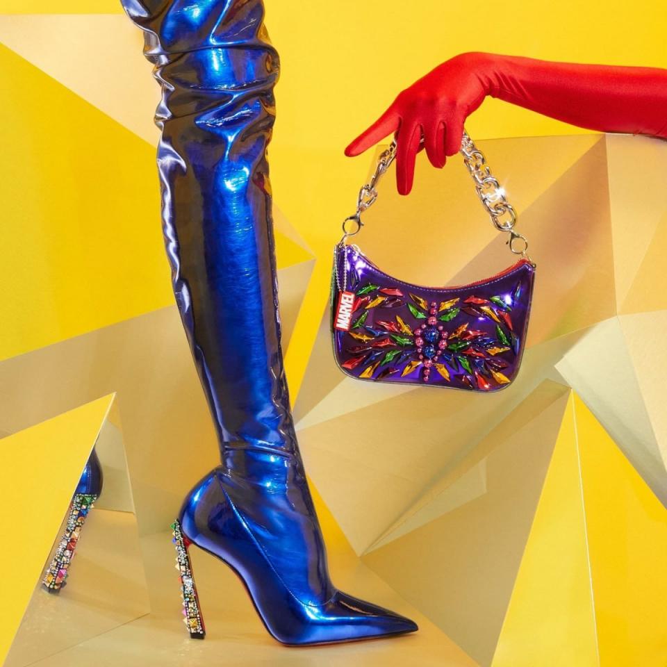Marvel and Christian Louboutin collection boot and purse