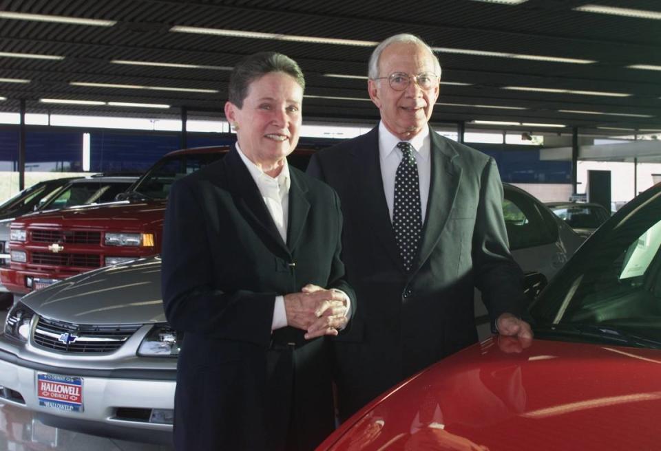 Coke and James Hallowell are shown on April 19, 2000, at their Clovis auto dealership.