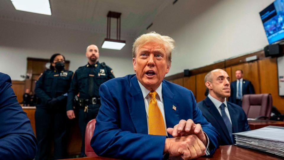 PHOTO: Former President Donald Trump attends his trial at Manhattan Criminal Court on May 2, 2024 in New York City. charges. (Mark Peterson-Pool/Getty Images)