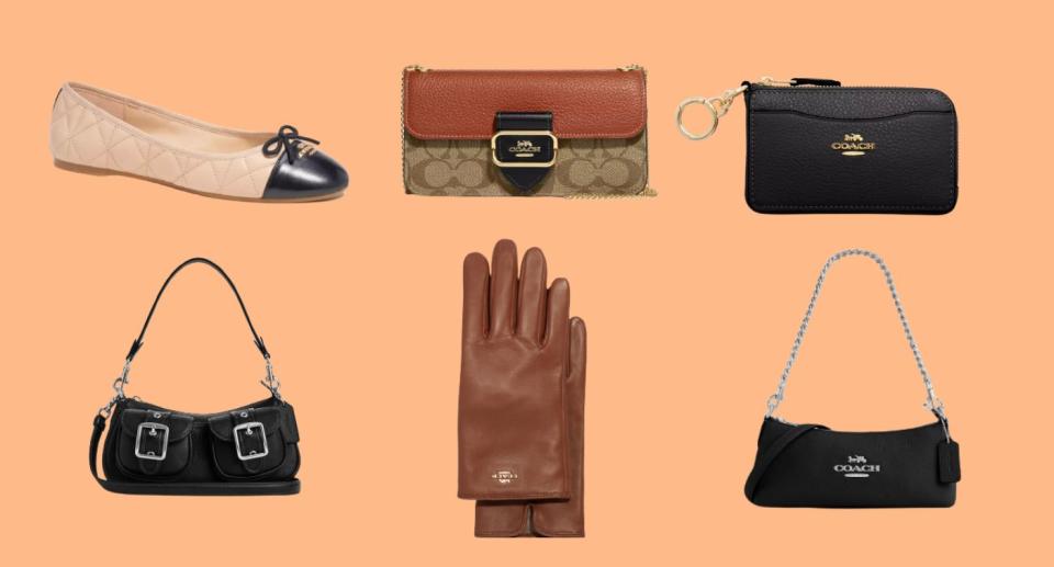 coach outlet items on sale including flats, gloves, handbags and a cardholder