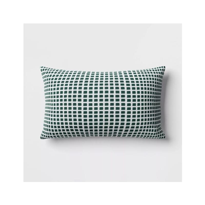 Micro Grid Rectangular Outdoor Lumbar Pillow Fern Green