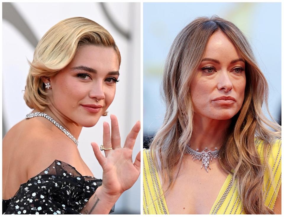 Florence Pugh (left) and Olivia Wilde at Venice Film Festival (Getty Images)