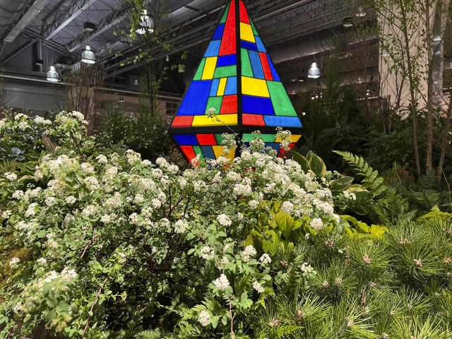 This March 3, 2023, image provided by Jessica Damiano shows the "In Search of Peace," display garden at the 2023 Philadelphia Flower Show held at the Pennsylvania Convention Center in Philadelphia. (Jessica Damiano via AP)