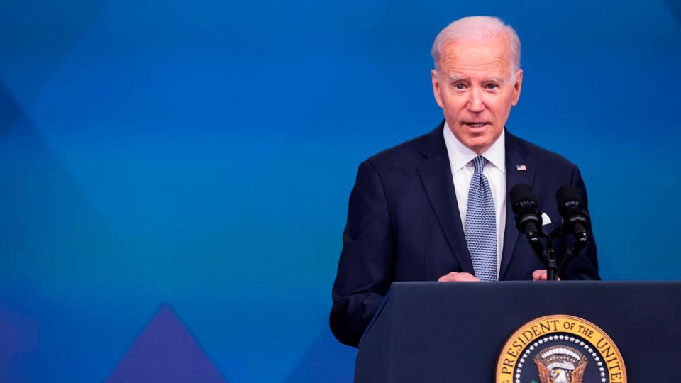 PHOTO: In this Jan. 12, 2023, file photo, President Joe Biden talks to reporters after delivering remarks about the economy, at the Eisenhower Executive Office Building next to the White House in Washington, D.C. (Sipa USA via AP, FILE)