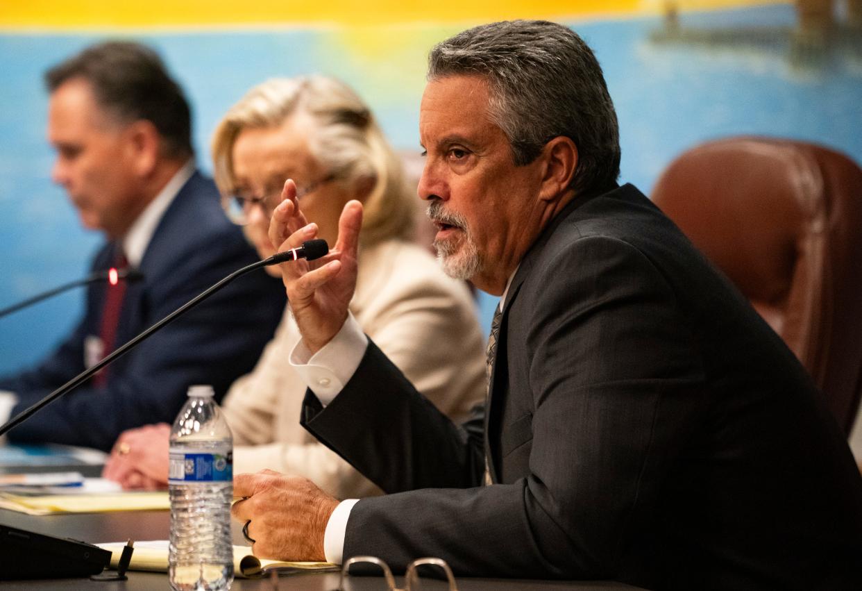 Tony Perez-Benitoa speaks during a candidate forum for the mayoral and city council elections at Naples City Hall chambers in Naples on Thursday, Feb. 1, 2024.
(Credit: Jonah Hinebaugh/Naples Daily News/USA Today Network-Florida)