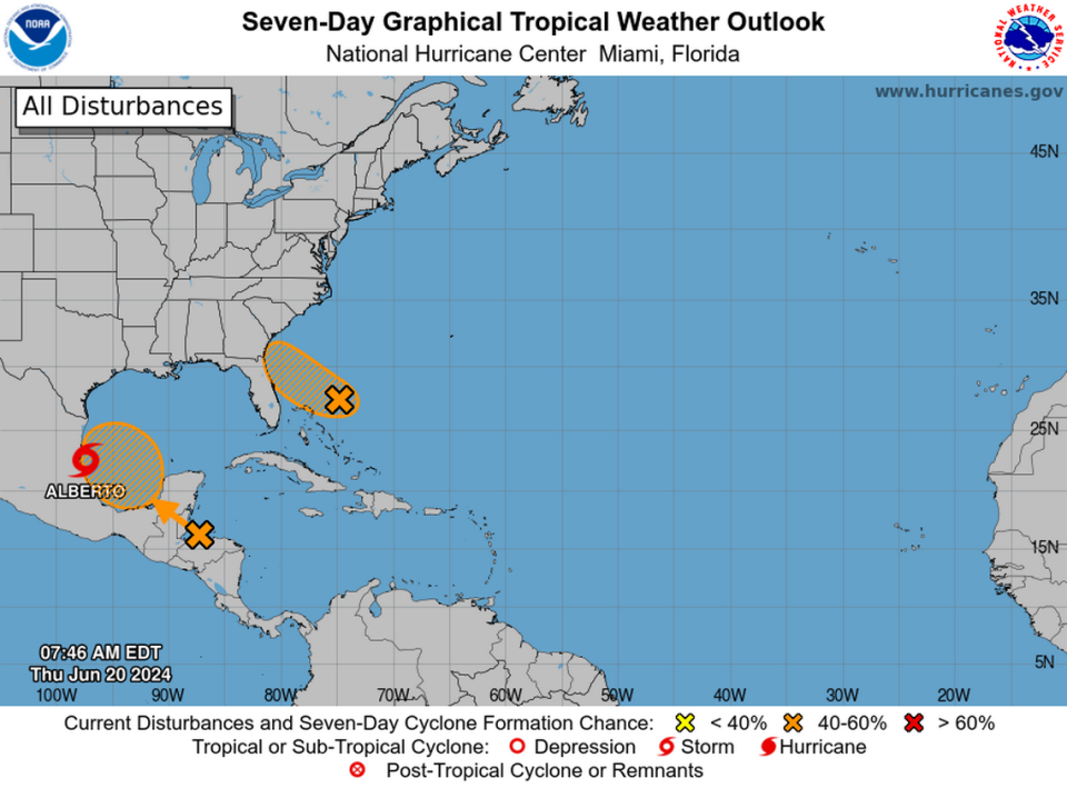 The hurricane center is increasing the chances that two disturbances will increase in the coming days, including one near Florida.