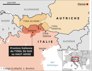 Carte de Haut-Adige / Tyrol du Sud. Courrier international.. 