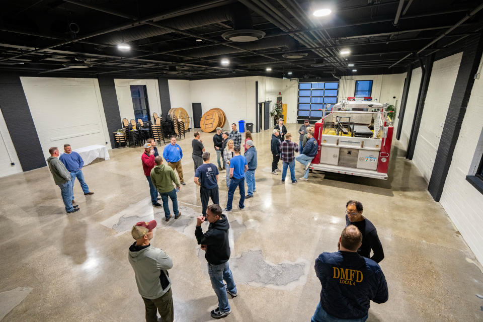 The Des Moines Fire Department holds a meeting at The Shop DSM in February.