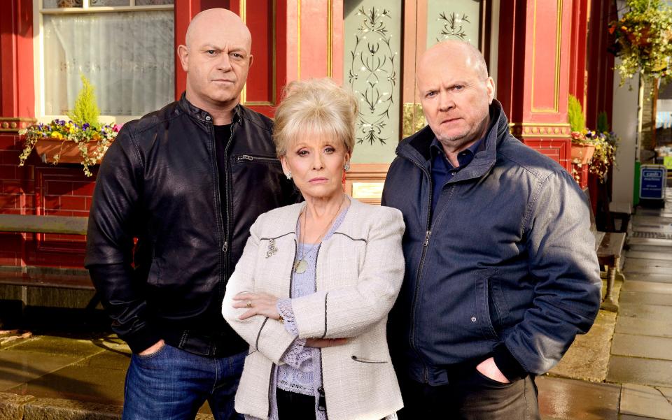 Peggy Mitchell (Windsor) had her work cut out keeping her sons, Grant (Ross Kemp) and Phil (Steve McFadden), in order  -  Kieron McCarron/BBC