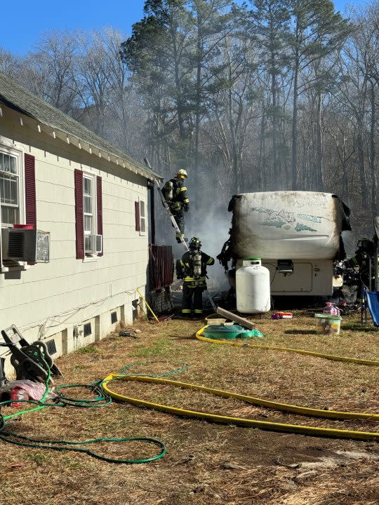 Firefighters respond to a fire on Tuesday, Dec. 19, 2023 on Adams Swamp Road in Suffolk (Courtesy of Suffolk Fire & Rescue)