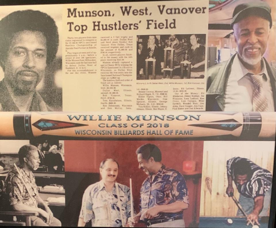 Collage of Willie Munson put together by his family. The collage will be featured at Munson's funeral and then will be donated to the Wisconsin Billiards Hall of Fame, per Mary Ellen Nelson.