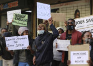 People working in the fitness industry protest in Cape Town, South Africa, Wednesday August 5, 2020. The industry's governing body FitSA estimates that over 115 000 people have been affected by the lockdown regulations that saw gyms forced to close their doors back in March in a bid to curb the spread of Covid-19. (Photo/Nardus Engelbrecht)