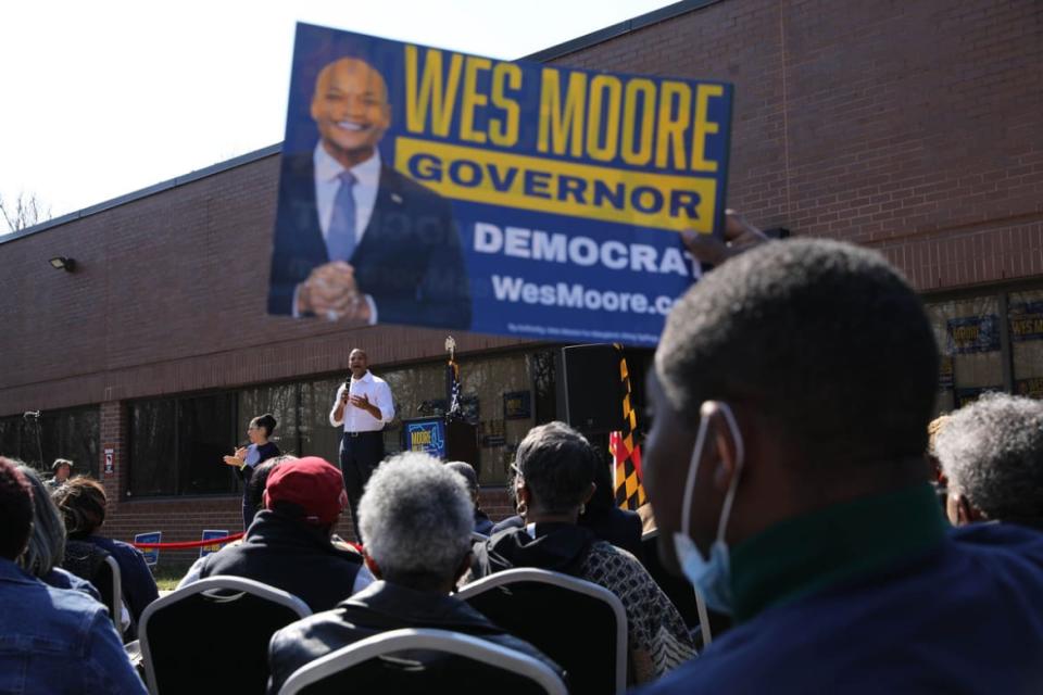 <div class="inline-image__caption"><p>Maryland gubernatorial candidate Wes Moore onstage during his campaign office opening in Prince George’s County on March 5 in Lanham, Maryland.</p></div> <div class="inline-image__credit">Brian Stukes/Getty</div>