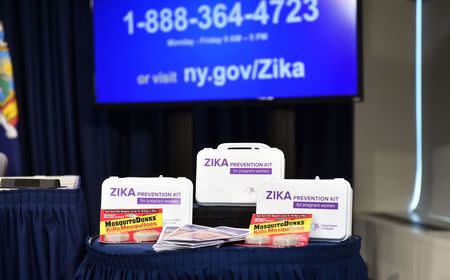 The New York State Department of Health unveiled a Zika Prevention Kit for pregnant women during the rollout of a Zika Information hotline and website, in New York, NY, U.S., in this file photo dated August 2, 2016. Kevin P. Coughlin/Office of the Governor/Handout via REUTERS