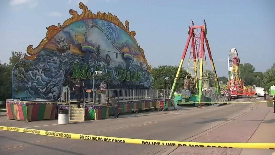PHOTO: Police close off the area around a carnival ride in Antioch, Ill., where a boy was thrown and seriously injured on July 16, 2023. (WLS)