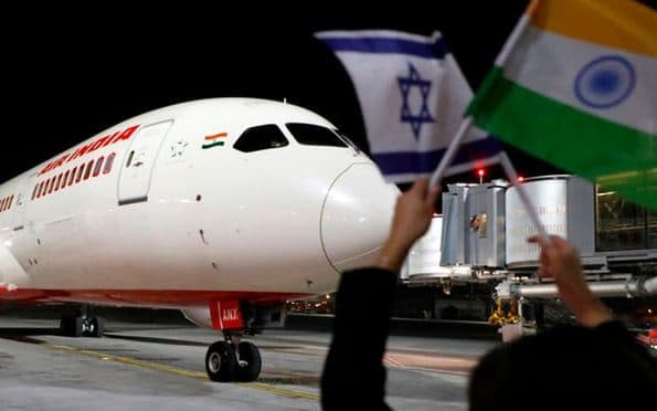 The Air India Boeing Dreamliner arrives at Ben Gurion airport in Israel after its historic flight over Saudi Arabia. - AFP