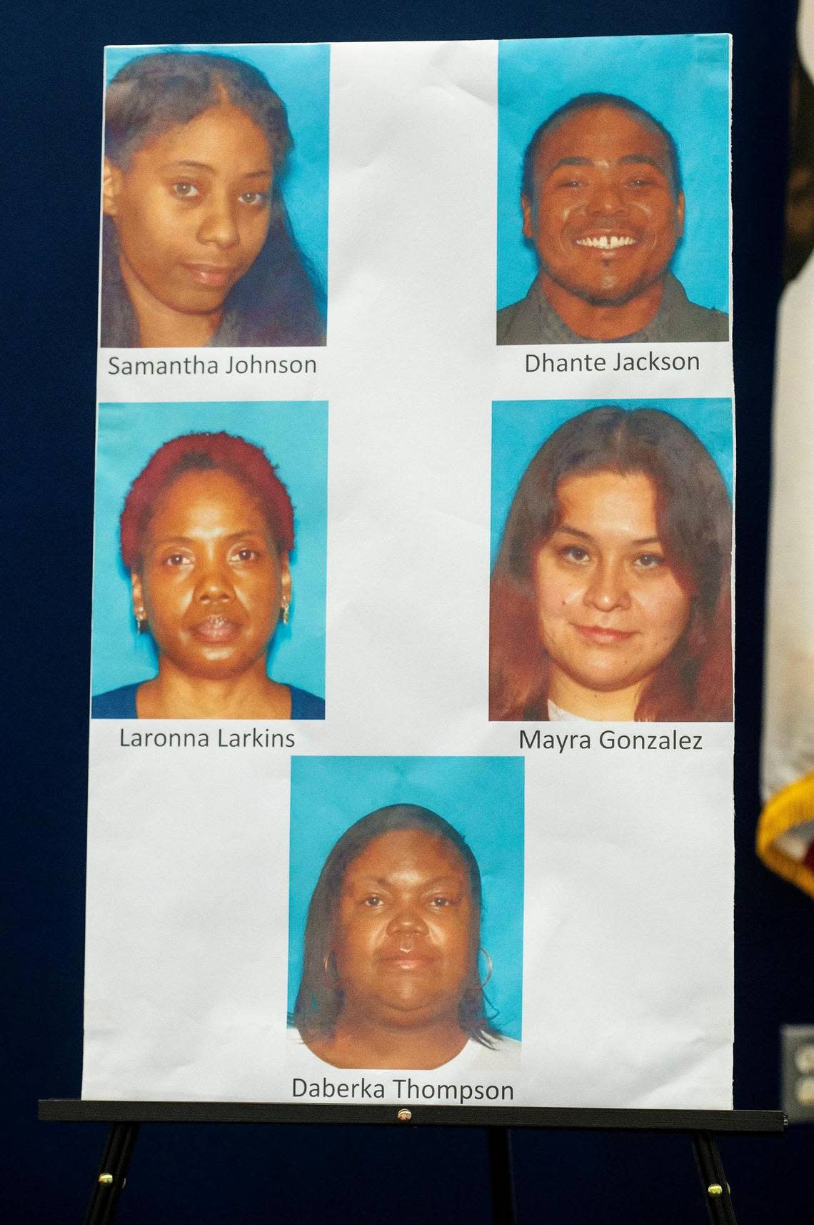 A news conference is held to announce the arrest of 34-year-old Dhante Jackson and three others at the Merced Police Department in Merced, Calif., on Sunday, Sept. 11, 2022. Jackson was wanted on a warrant for murder and felony child abuse in connection with the death of 8-year-old Sophia Mason.