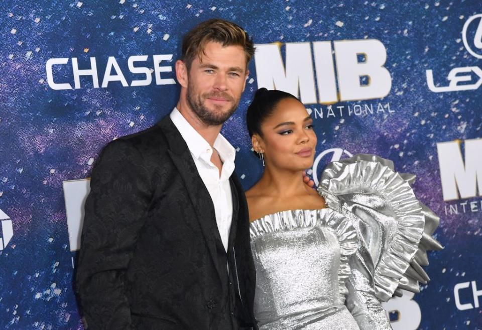 Australian actor Chris Hemsworth and US actress Tessa Thompson attend the "Men In Black: International" premiere at AMC Lincoln Square on June 11, 2019 in New York City. (Photo by Angela Weiss / AFP) 