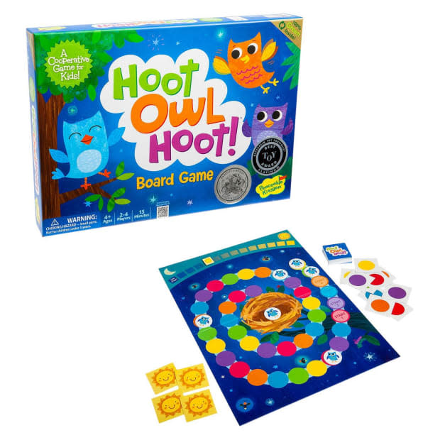 <p><a href="https://www.amazon.com/Peaceable-Kingdom-Winning-Cooperative-Matching/dp/B004HVKAAI?crid=1EJKV2I04JMGP&keywords=Hoot+Owl+Hoot&qid=1678061641&s=toys-and-games&sprefix=hoot+owl+hoot%252Ctoys-and-games%252C84&sr=1-1-spons&psc=1&smid=A1I1M317MFZ94Z&spLa=ZW5jcnlwdGVkUXVhbGlmaWVyPUExWlZFOFY0SzZETUZEJmVuY3J5cHRlZElkPUEwOTYwOTQ1MTBJSzE1UEFXTVdEUSZlbmNyeXB0ZWRBZElkPUExMDIyMTIyMjJFNlRXNDhTR0VRNiZ3aWRnZXROYW1lPXNwX2F0ZiZhY3Rpb249Y2xpY2tSZWRpcmVjdCZkb05vdExvZ0NsaWNrPXRydWU%253D&linkCode=ll1&tag=parade03-20&linkId=4357a112a5ff49241d17752b3fd6f9ef&language=en_US&ref_=as_li_ss_tl" rel="nofollow noopener" target="_blank" data-ylk="slk:Amazon;elm:context_link;itc:0;sec:content-canvas" class="link ">Amazon</a></p>