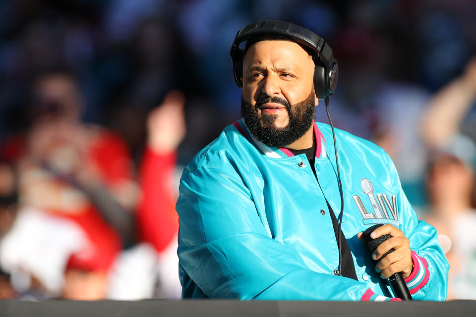 DJ Khaled looks on before Super Bowl LIV at Hard Rock Stadium on February 02, 2020 in Miami, Florida. (Photo by Kevin C. Cox/Getty Images)