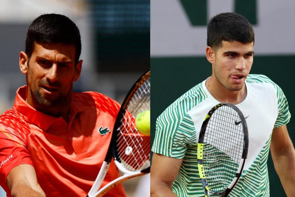 Collision course: Novak Djokovic and Carlos Alcaraz could meet in the French Open semis (Reuters/Getty Images)